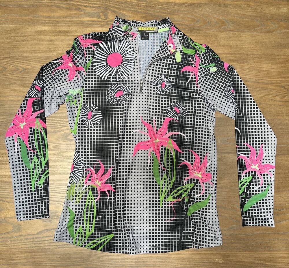 Jamie Sadock SunSense Womens Small Golf Top Floral 1/4 Zip Long Sleeve UPF